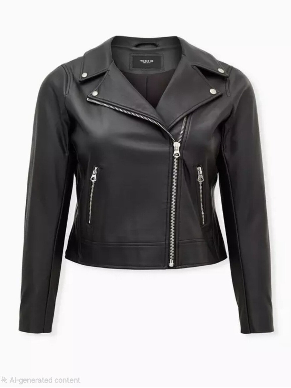 Torrid Satin Lined Black Faux Leather Asymmetric Zipper Moto Jacket Size 2X NWT - Picture 2 of 16